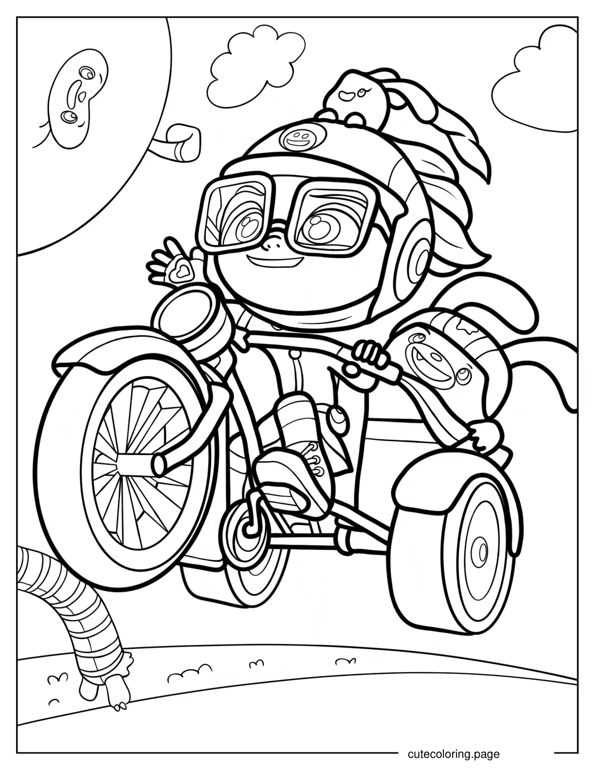 Abby Hatcher And Bozzly Riding Tricycle coloring page