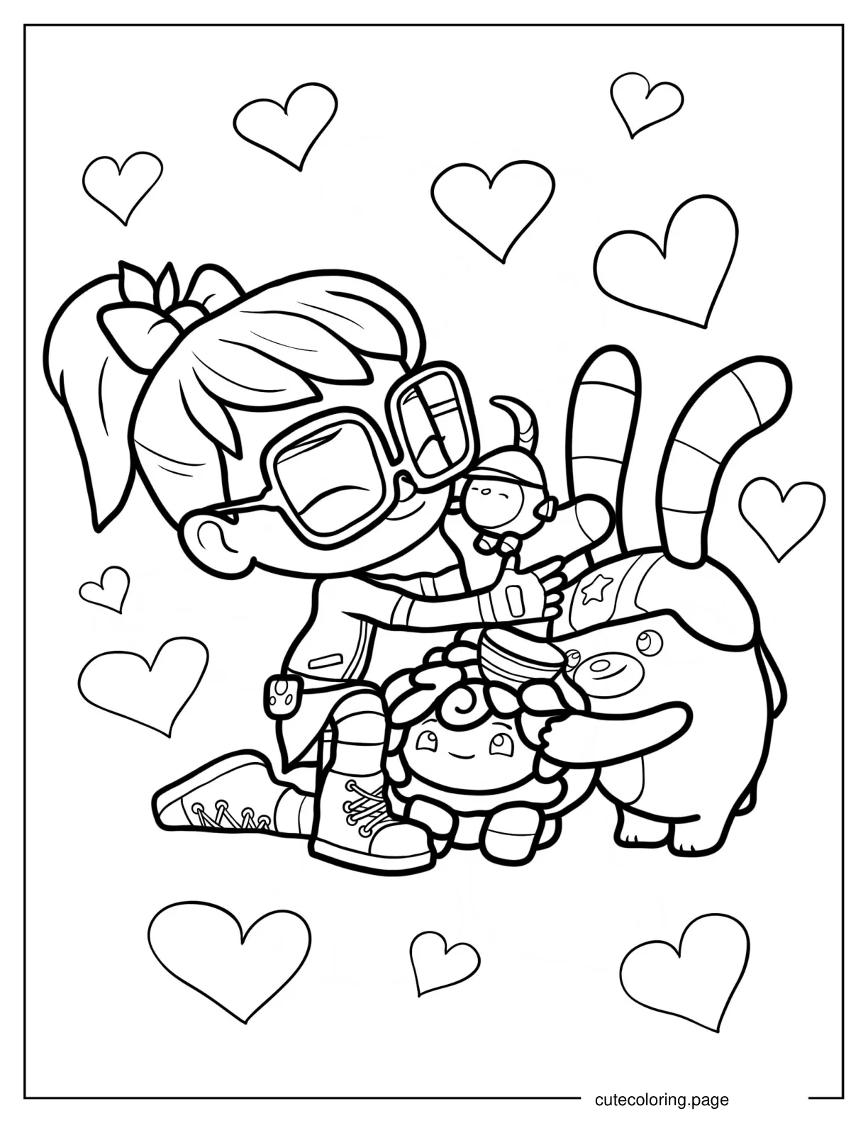 Abby Hatcher Hugging Bozzly Teeny Terry And Otis Coloring Sheet For Kids coloring page