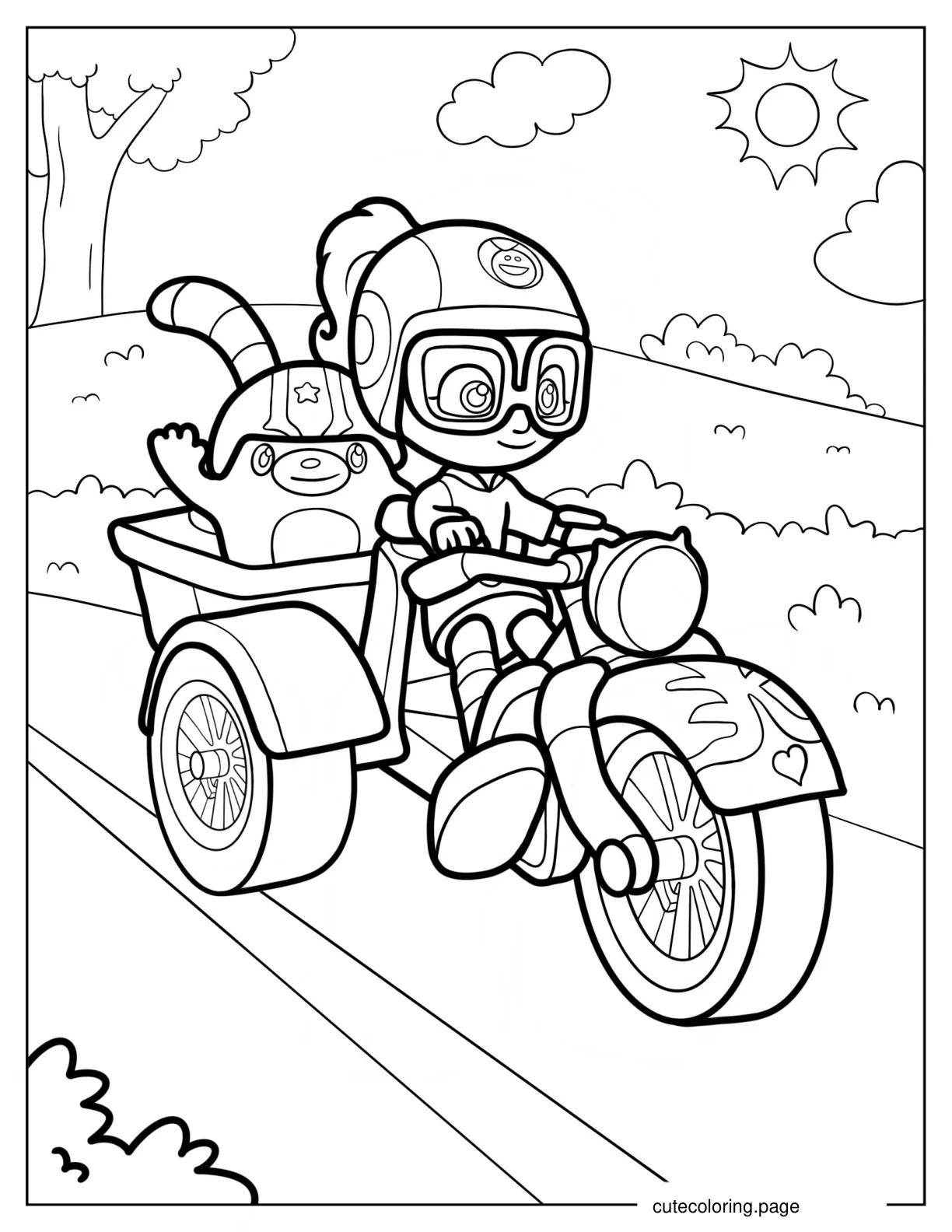 Abby Hatcher Riding Her Tricycle With Bozzly coloring page