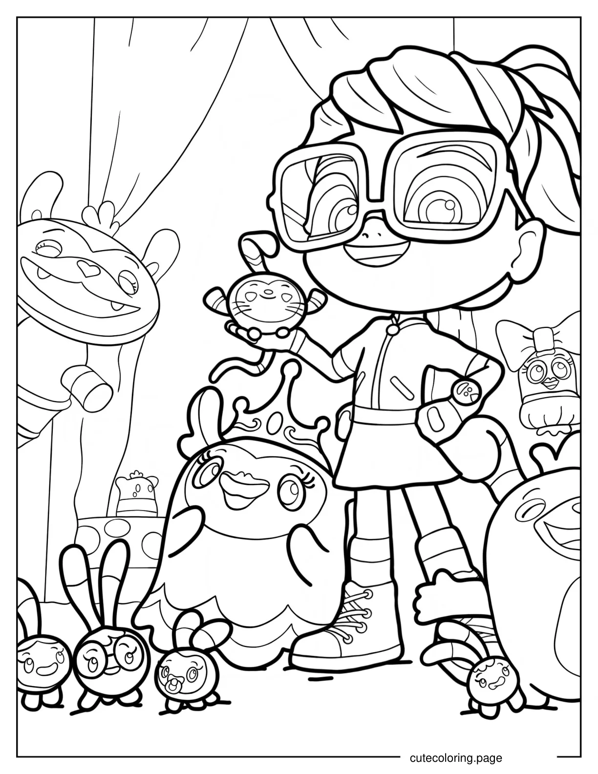 Abby Hatcher With Bozzly Mo Bo The Squeaky Peepers Otis Princess Flug And Harriet Bouffant coloring page