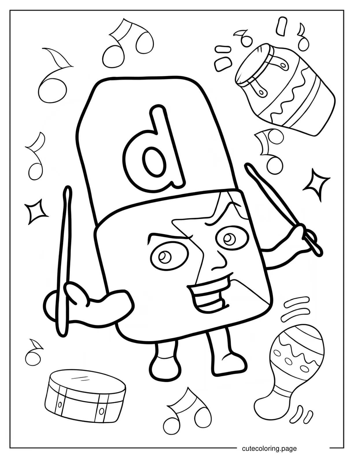 Alphablock D Holding Drum Sticks Coloring Page coloring page