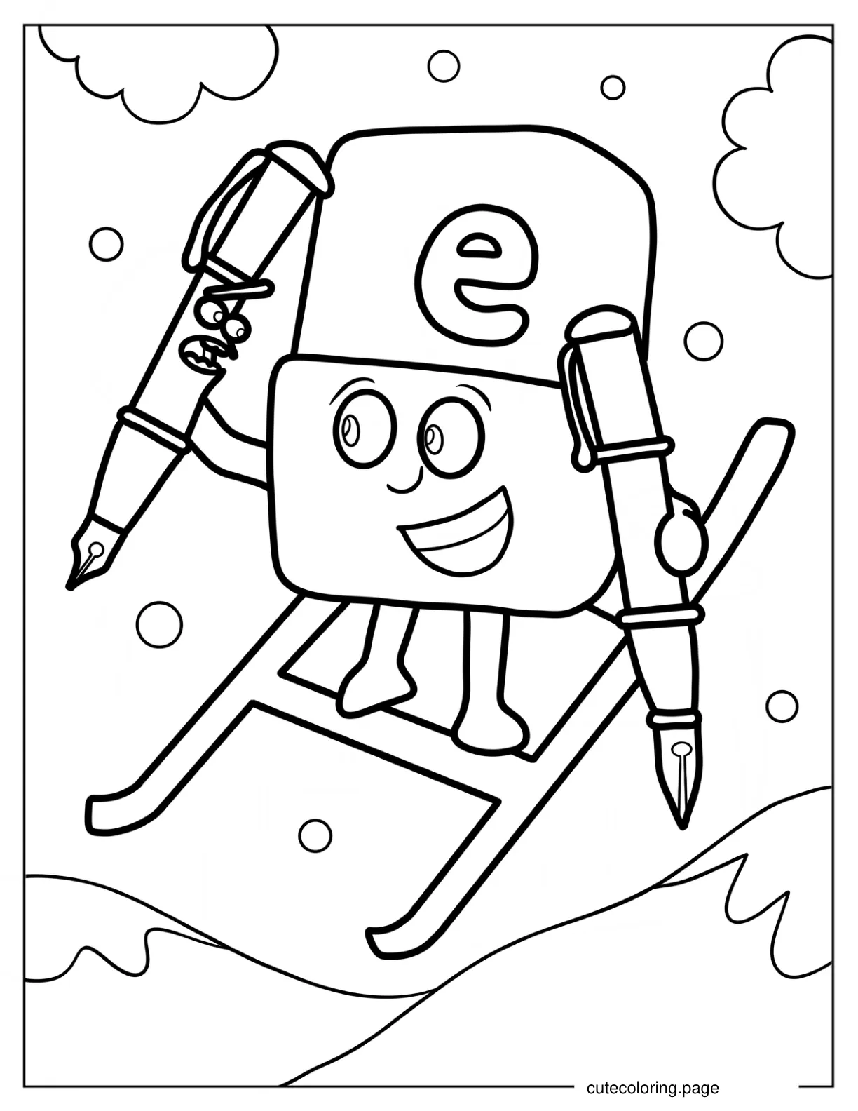 Alphablock E Sledding With Large Pens coloring page