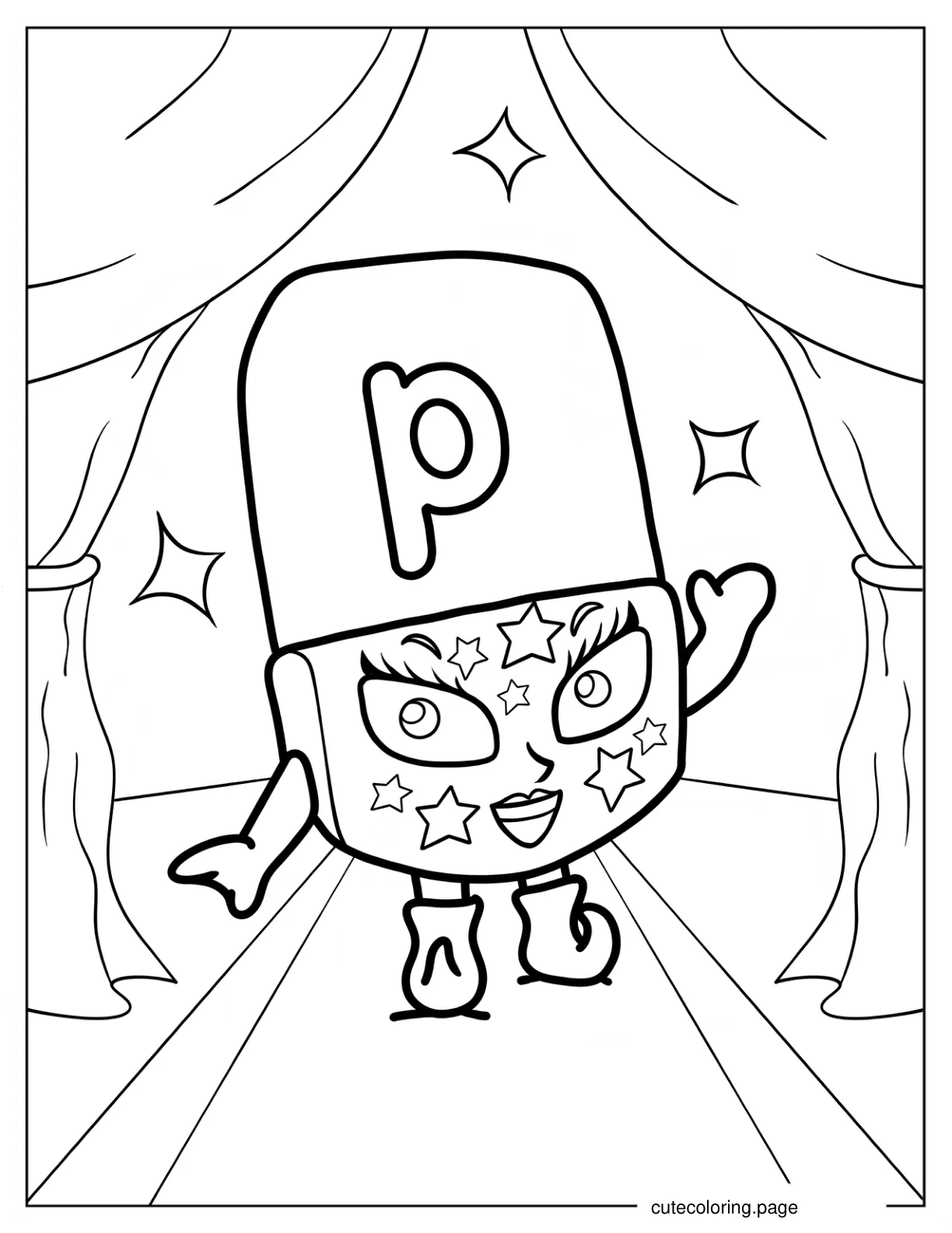 Alphablock P Standing On Stage Coloring Sheet For Preschoolers coloring page