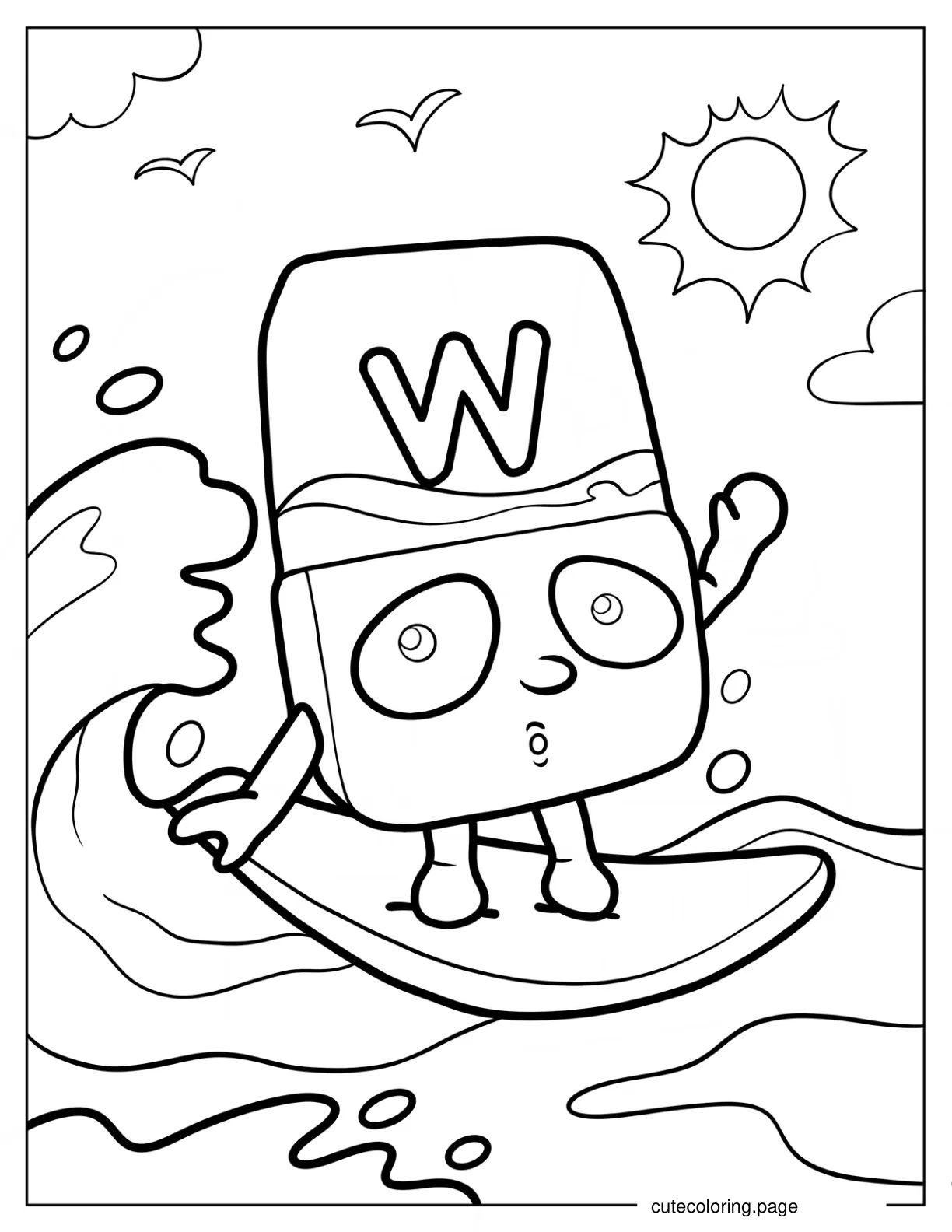 Alphablock W Surfing coloring page