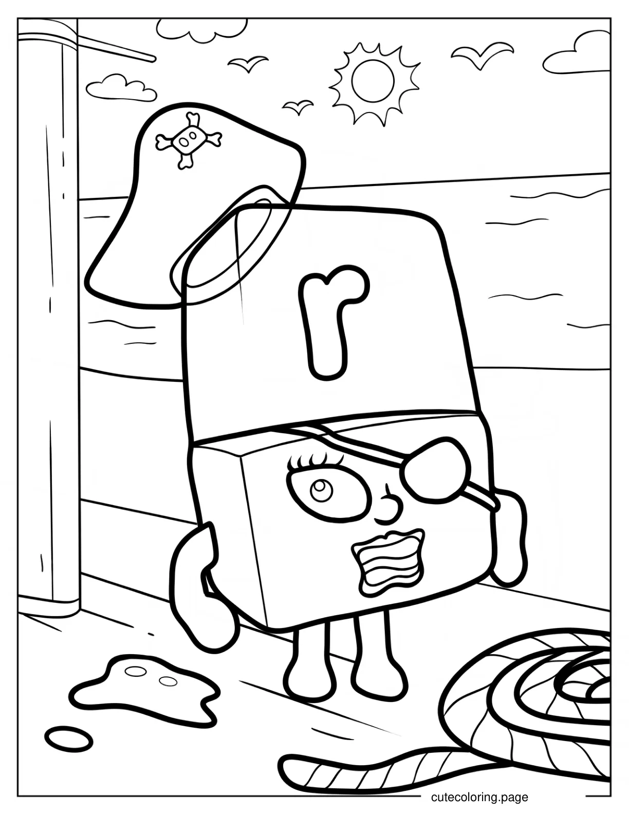 Pirate Alphablock R On A Ship Coloring Page For Kids coloring page