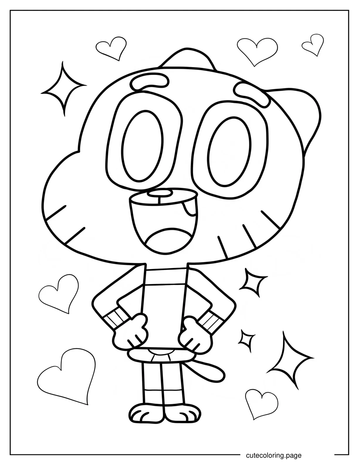 Cute Gumball Watterson Smiling Coloring Sheet For Kids coloring page