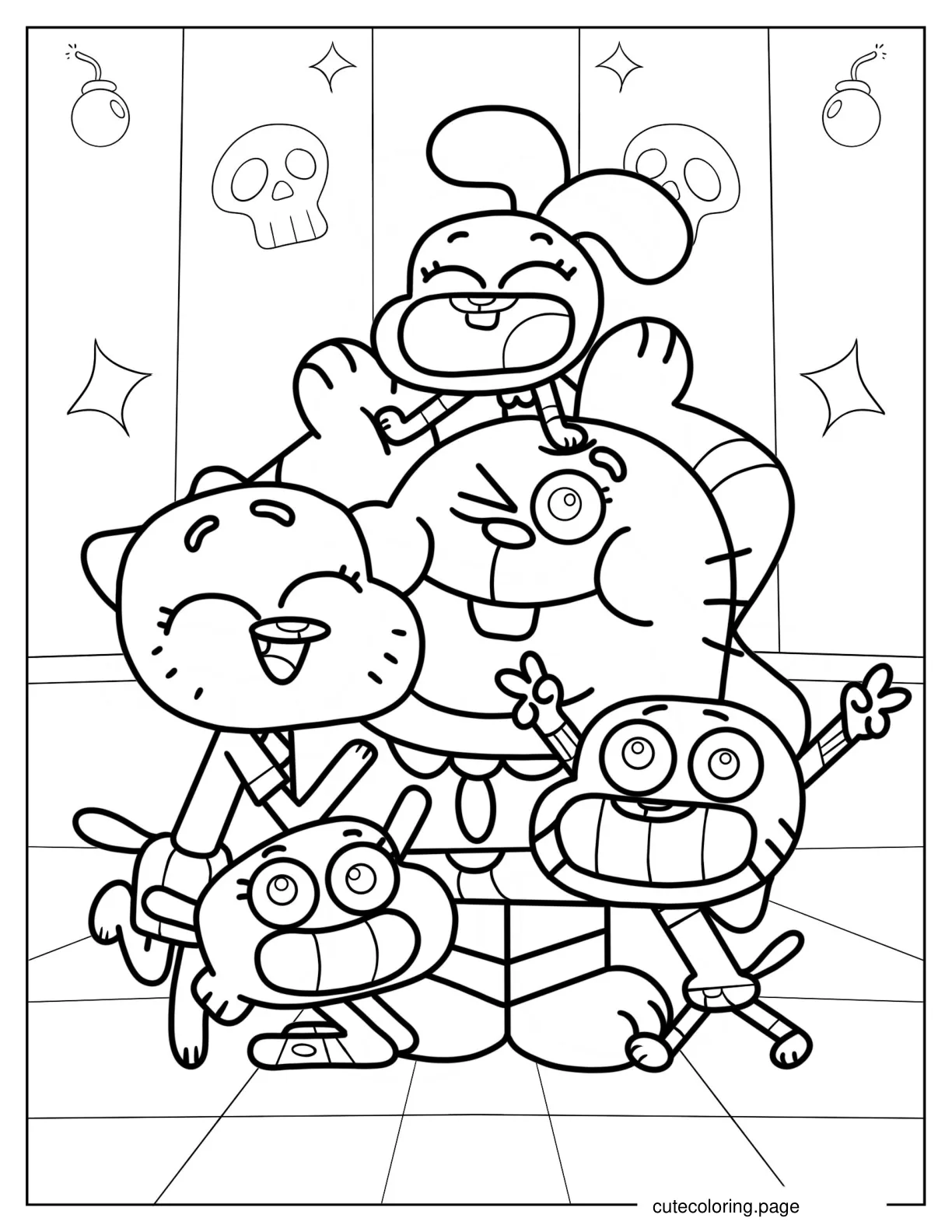 Easy Outline Of Richard Nicole Darwin Anais And Gumball Coloring Page coloring page