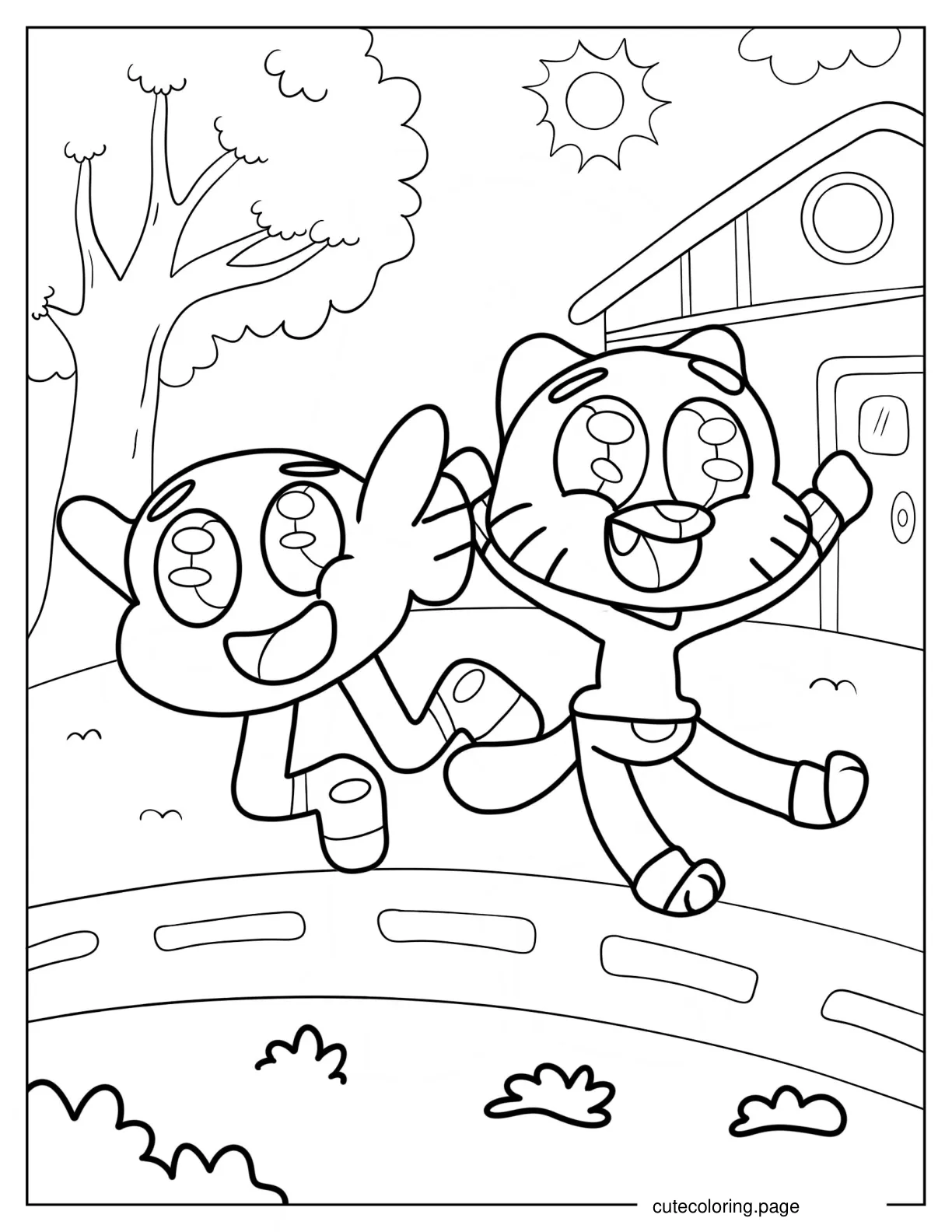 Gumball And Darwin Jumping For Joy Coloring Page coloring page