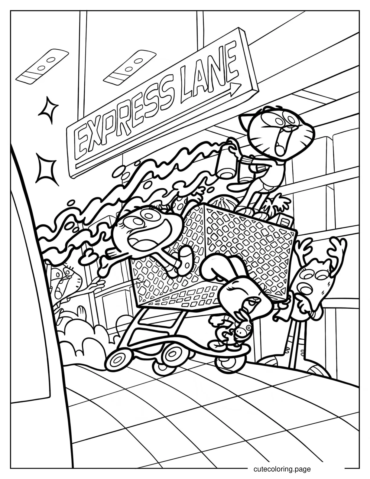 Gumball Darwin And Anais Playing With Shopping Cart Coloring Page coloring page