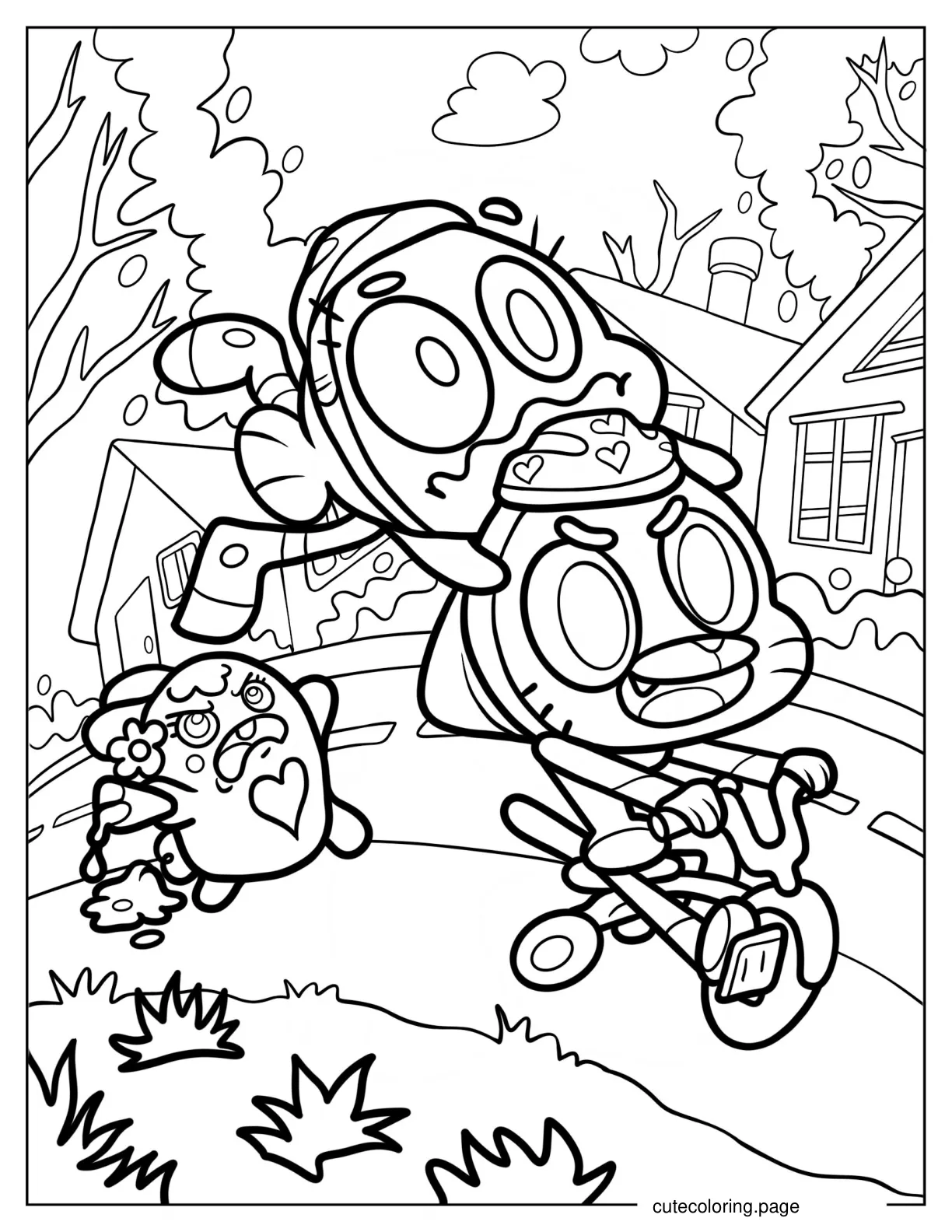 Scared Darwin Clinging To Gumball On Bicycle coloring page