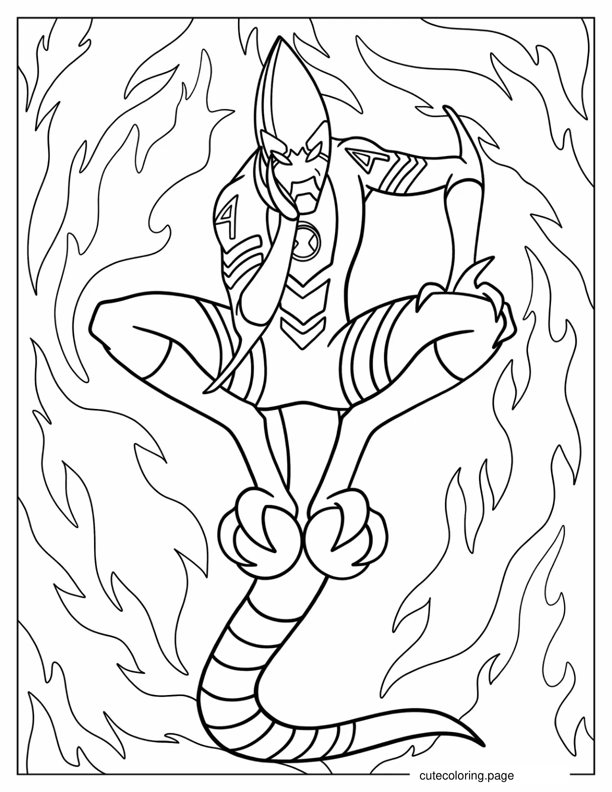 Ben 10 XLR8 Surrounded By Flames coloring page