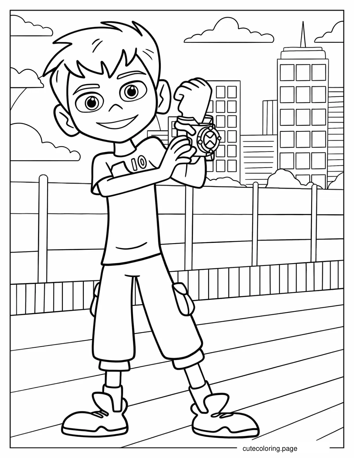 Young Ben Tennyson Holding Omnitrix Coloring Sheet coloring page