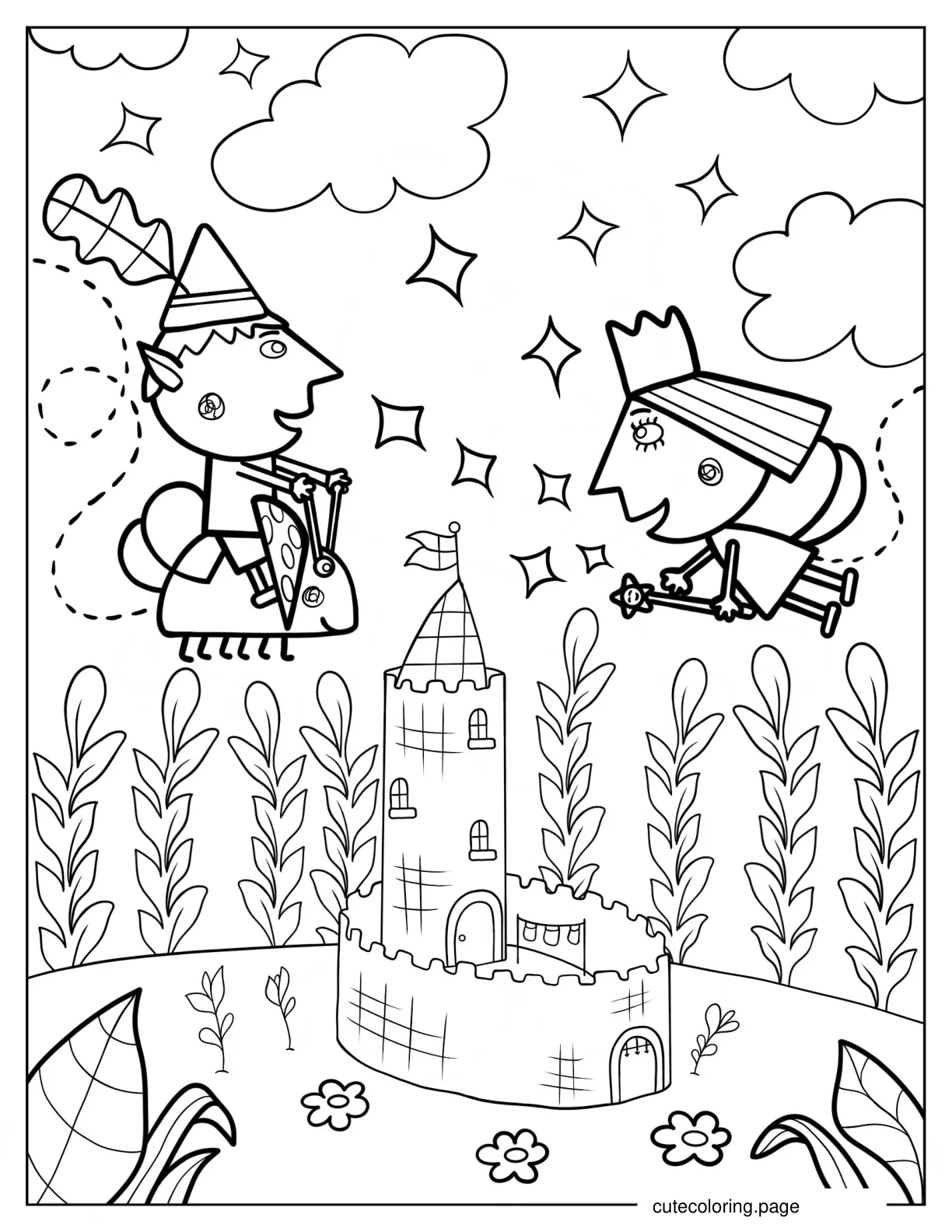 Ben And Holly Flying Over Little Kingdom Coloring Sheet coloring page