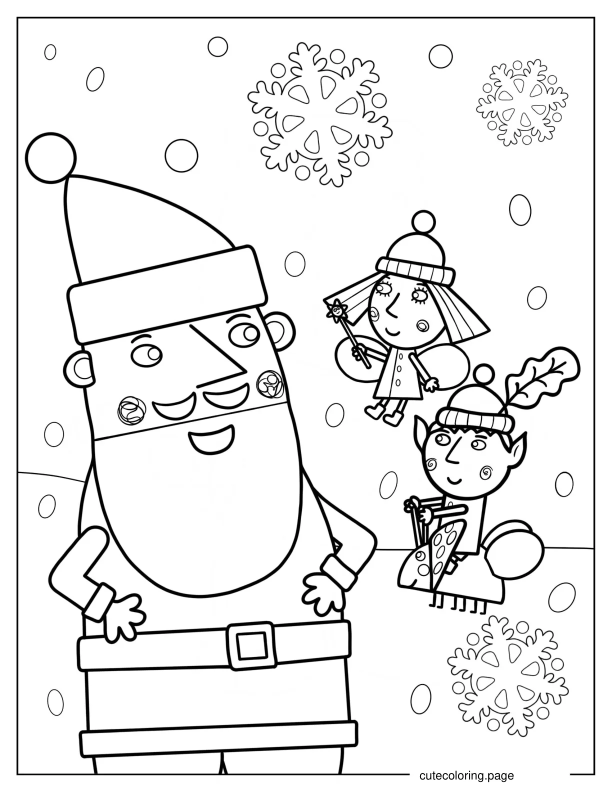 Ben And Holly With Santa Claus On Christmas Coloring Page coloring page