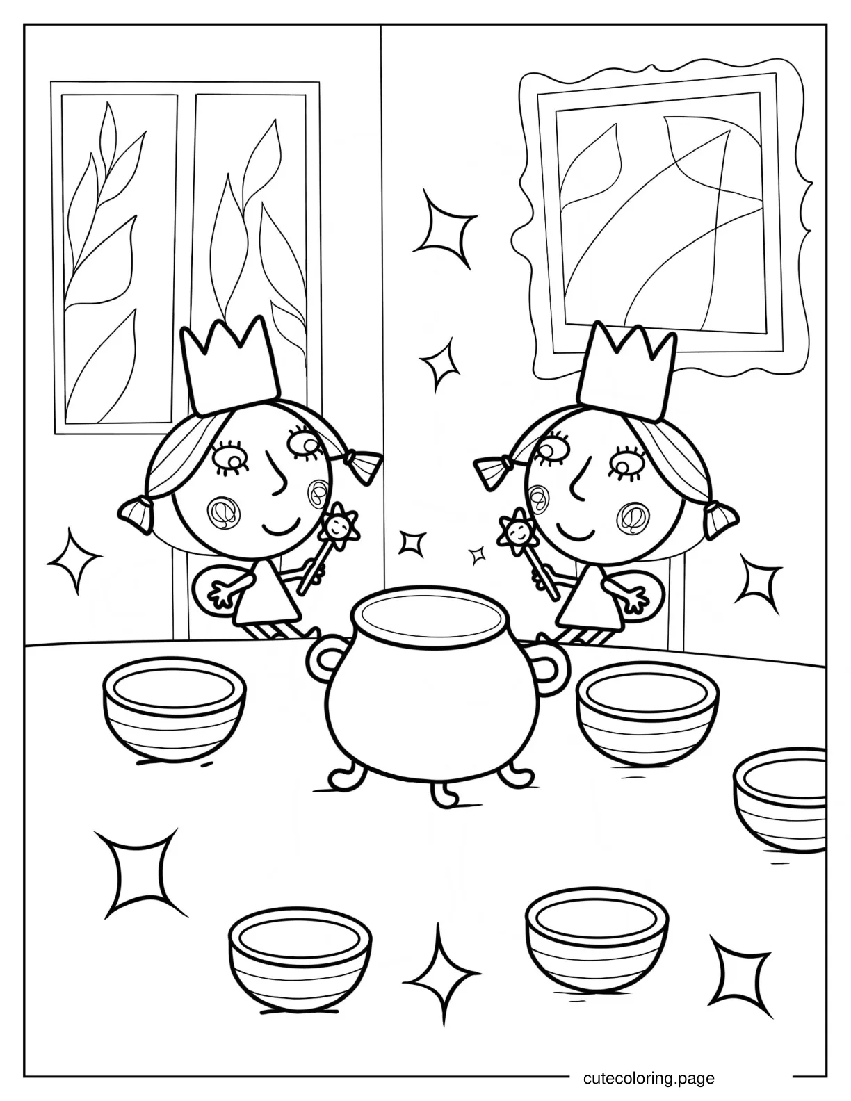 Daisy And Poppy Waving Their Wands Coloring Sheet coloring page