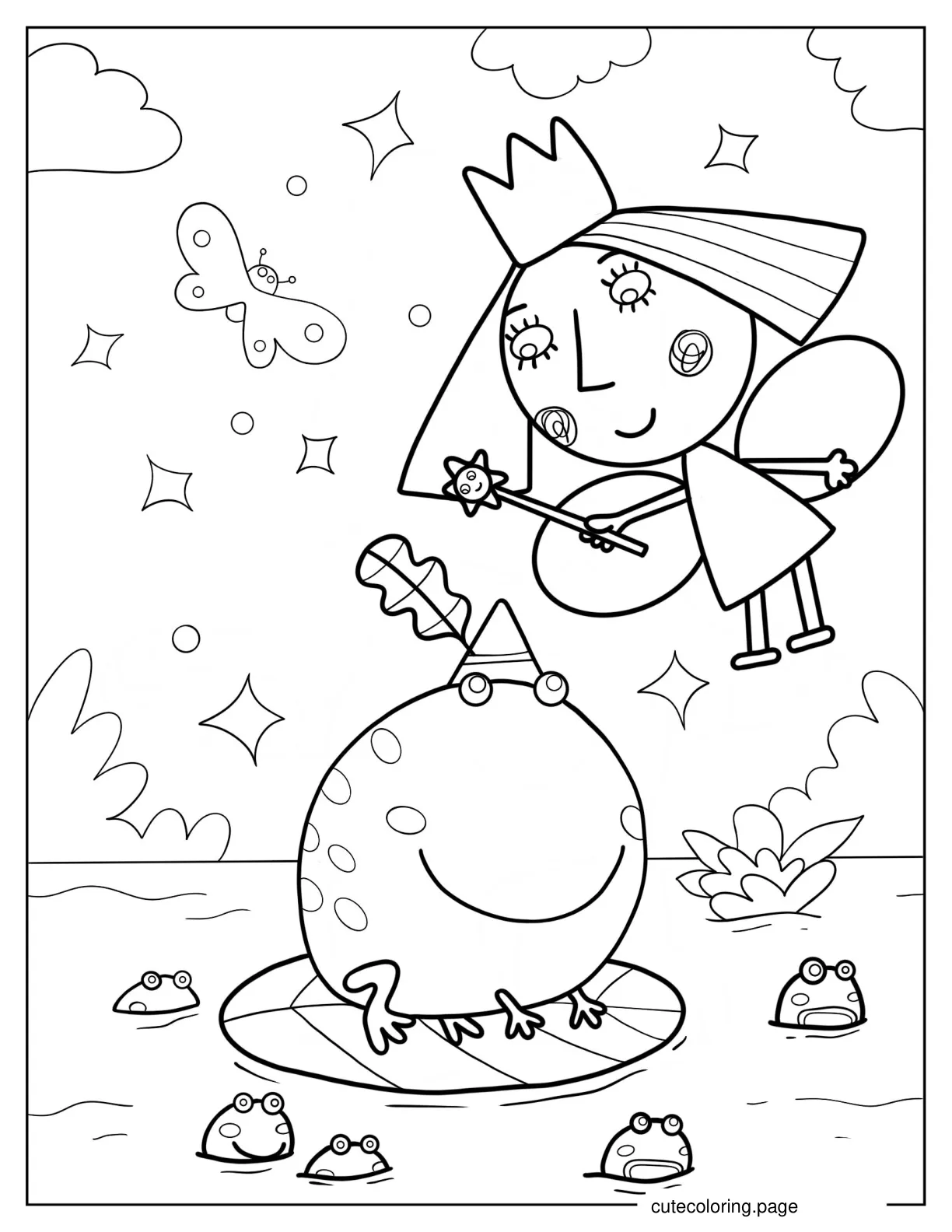 Holly Using Wand On Frog Prince coloring page