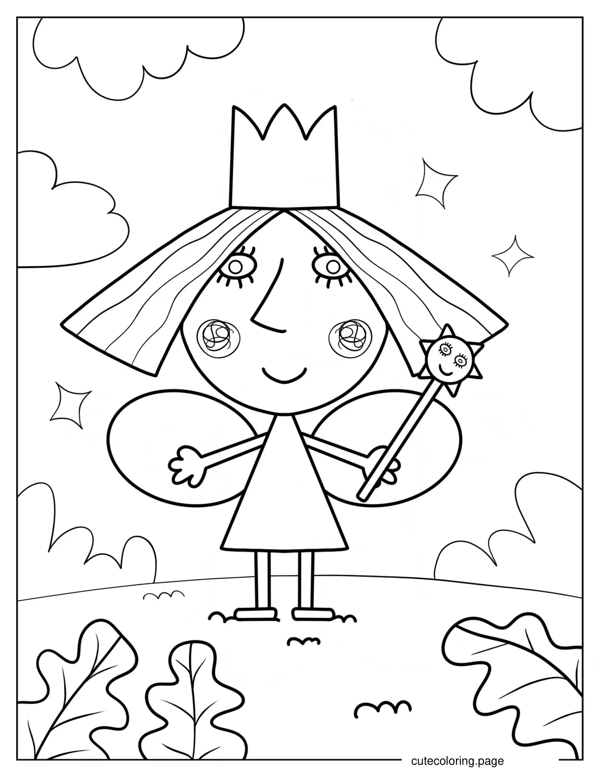 Simple Holly Holding Wand Coloring Sheet For Kids coloring page