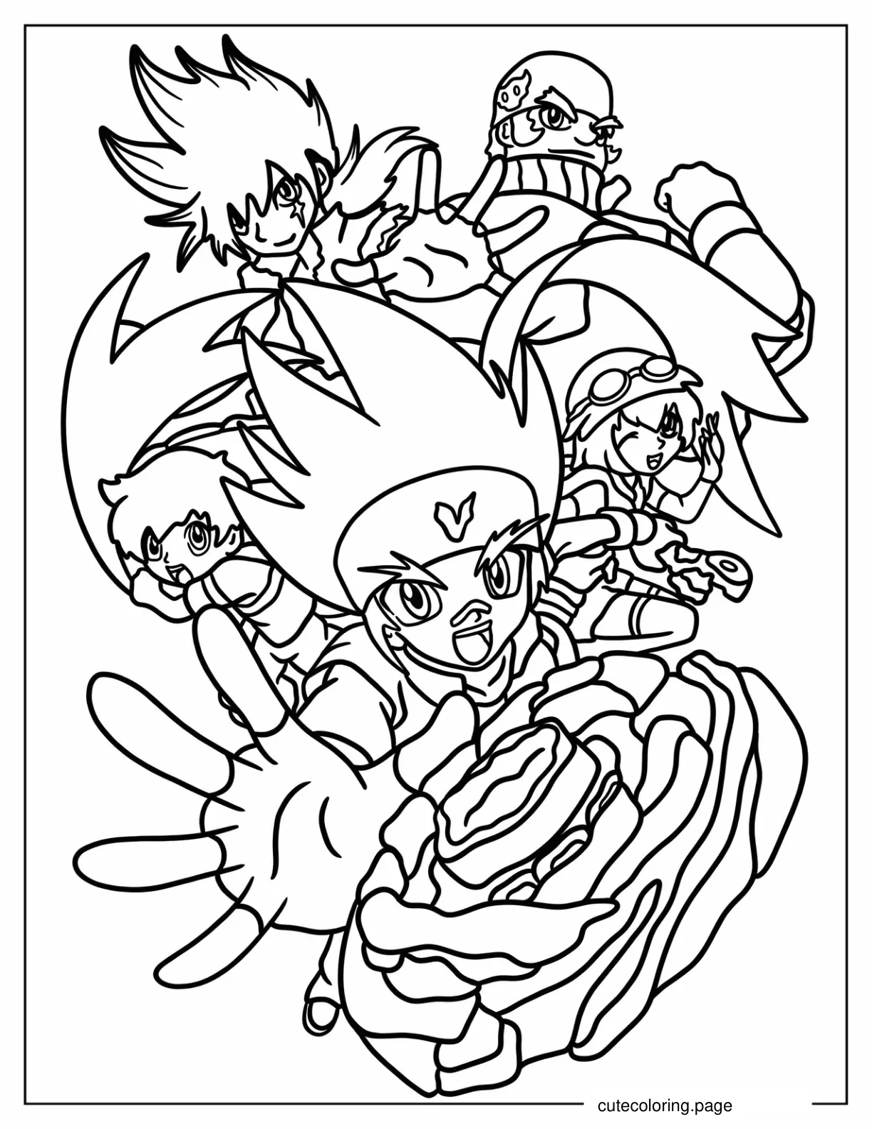 Beyblade Metal Fusion Gingka Kyoya Kenta Benkei And Madoka coloring page