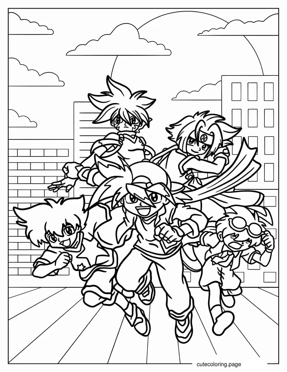 Beyblade V Force Tyson Max Kai Ray And Kenny Coloring Page coloring page