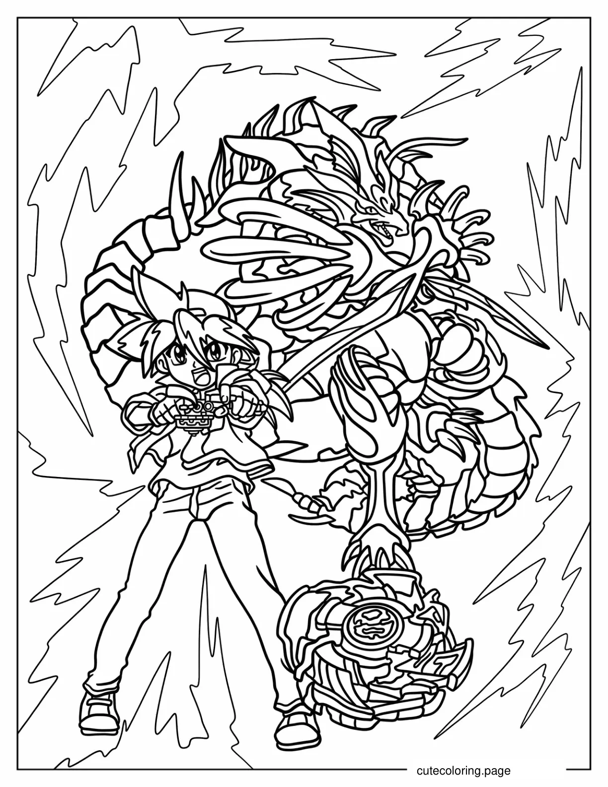 Tyson Launching Dragoon Beyblade Coloring Page coloring page