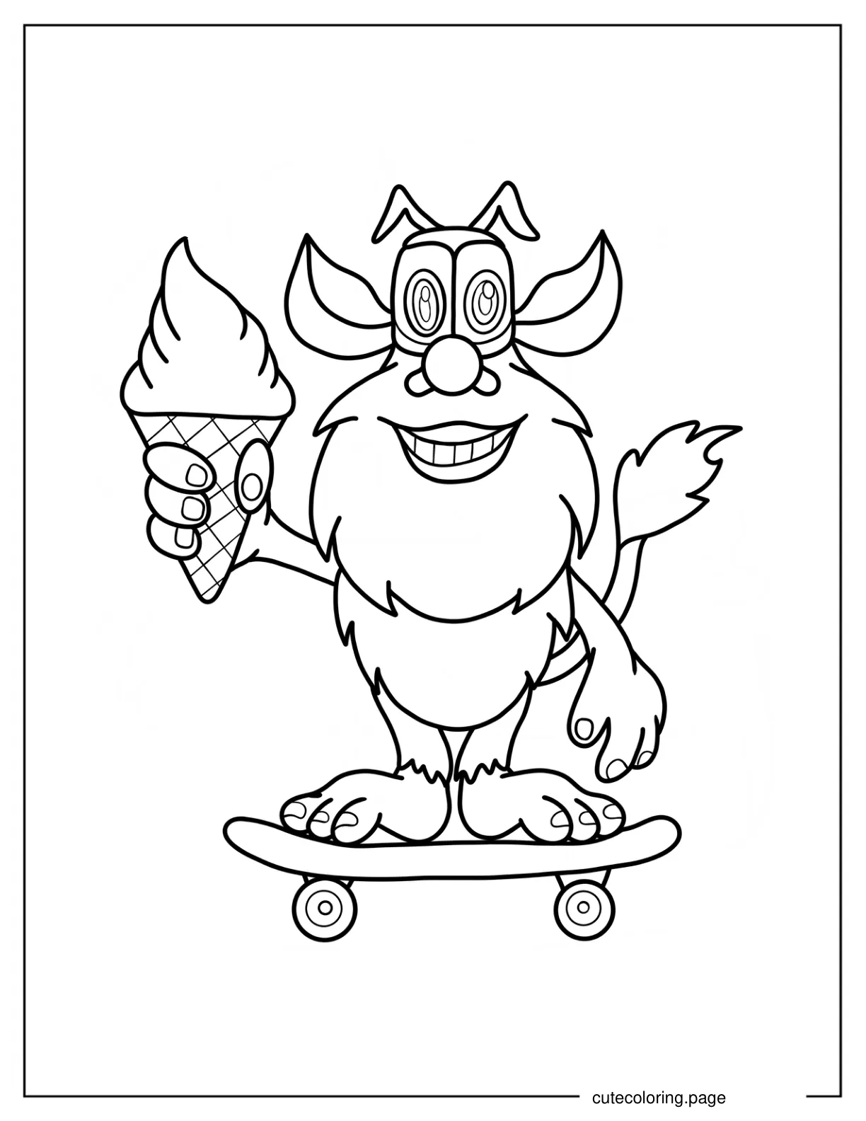 Booba Holding Ice Cream While On A Skateboard coloring page