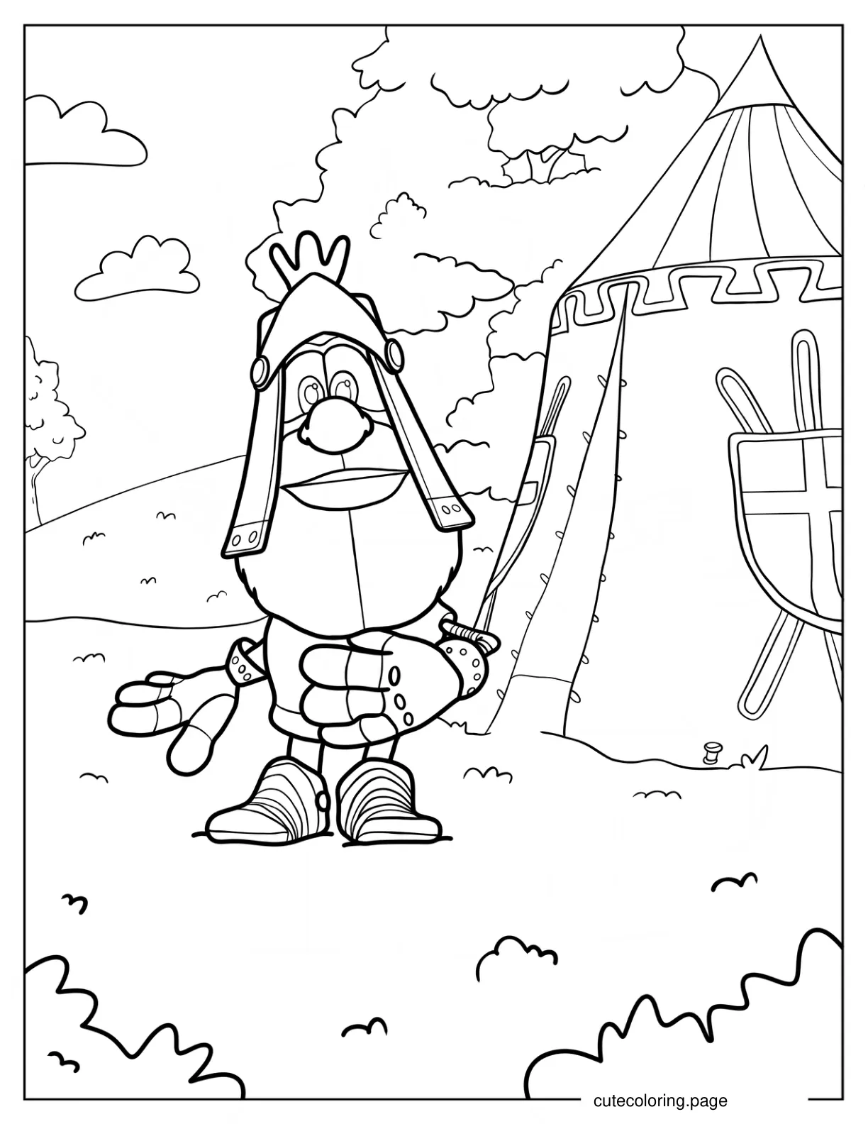 Booba In Knight Armor Outside Of Tent Coloring Sheet coloring page