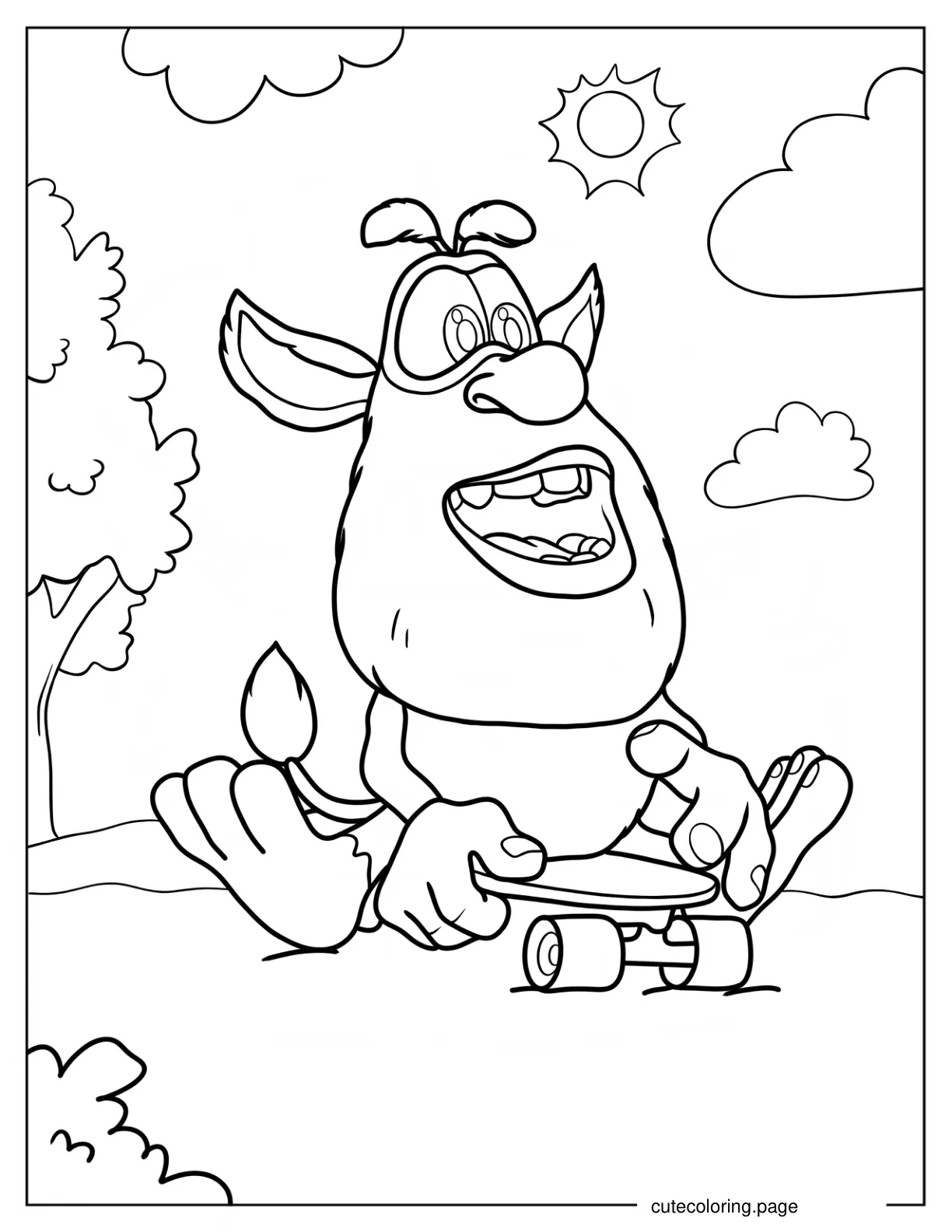 Booba Sitting On A Skateboard Coloring Page coloring page