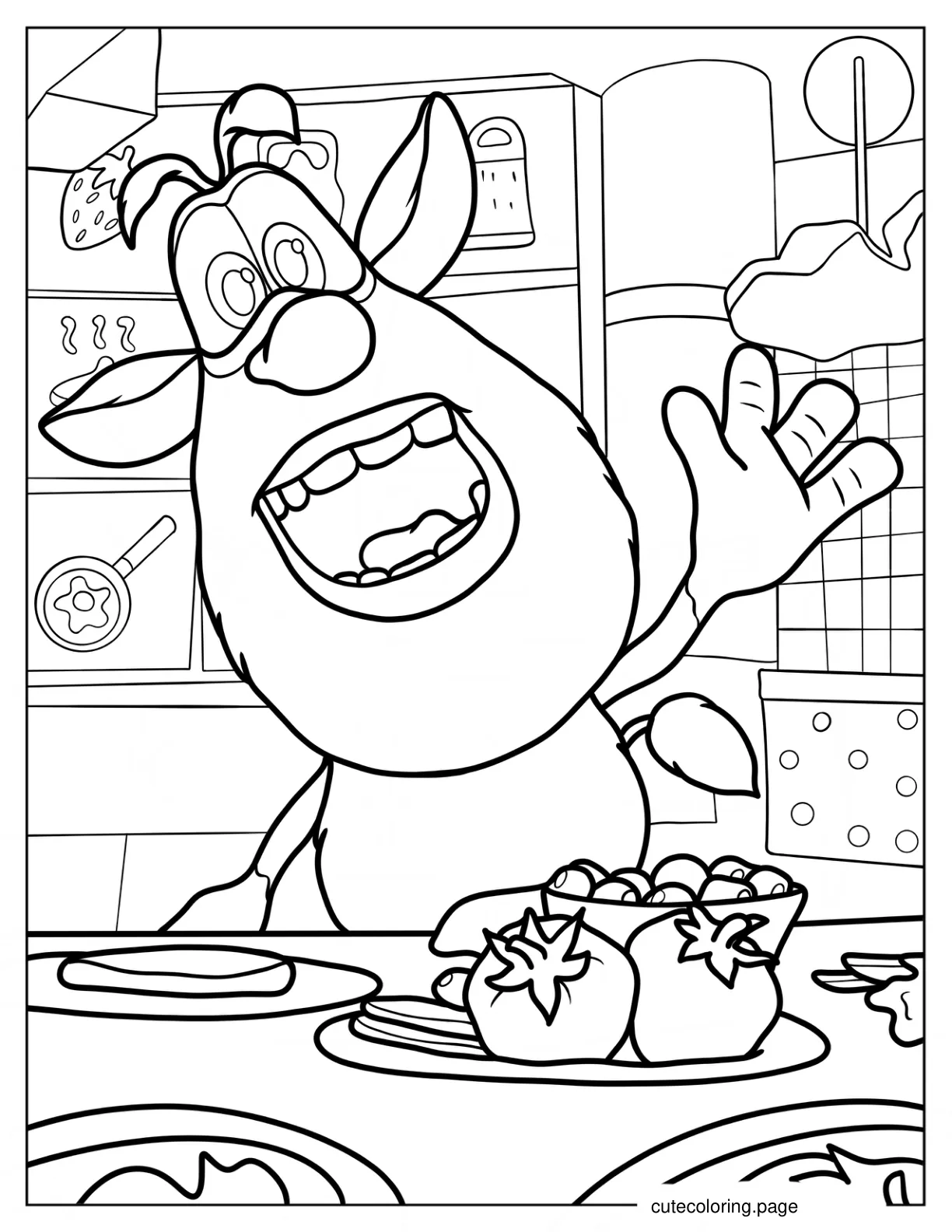 Booba Waving In The Kitchen coloring page