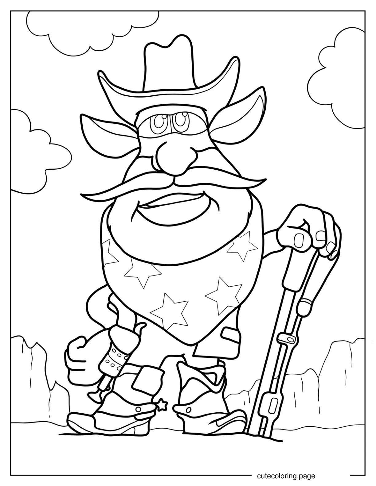 Cowboy Booba Holding Shotgun coloring page