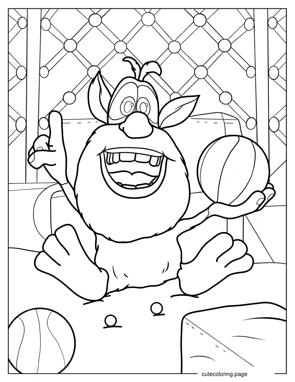 Happy Booba Holding Basketball In Bed Coloring Page coloring page