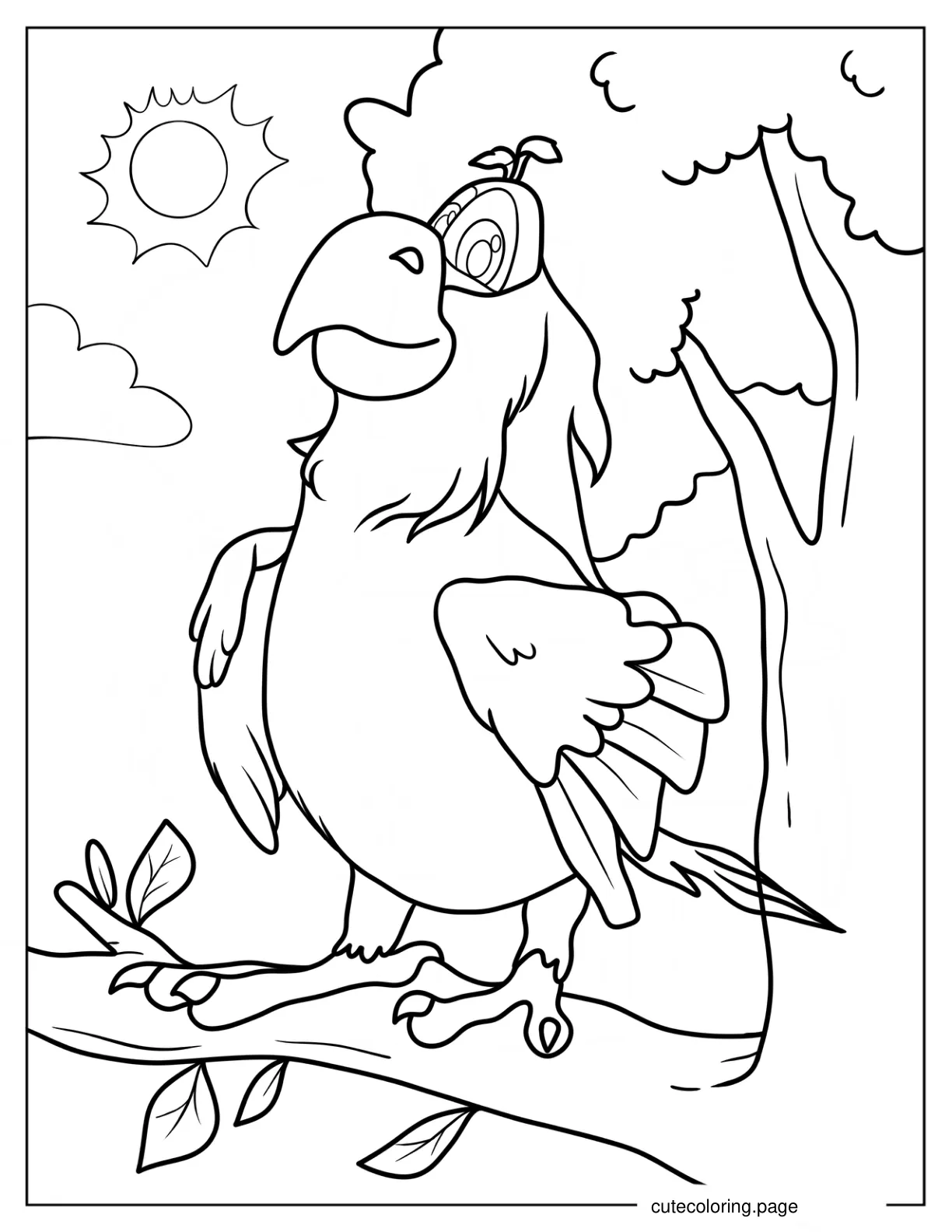 Simple Mr. Beak Perched On A Tree Coloring Page coloring page