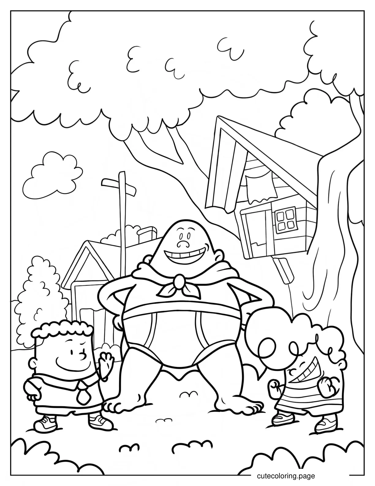 Captain Underpants Ed Helms With Harold And George In Backyard coloring page