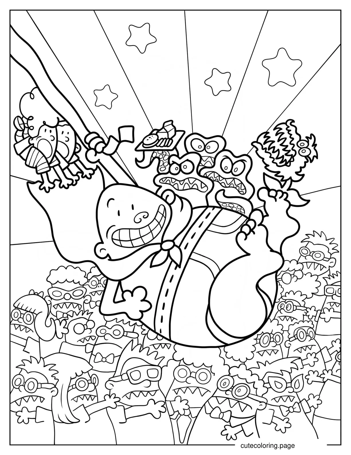 Captain Underpants Fighting Alien Lunchroom Ladies And Nerds Coloring Page coloring page