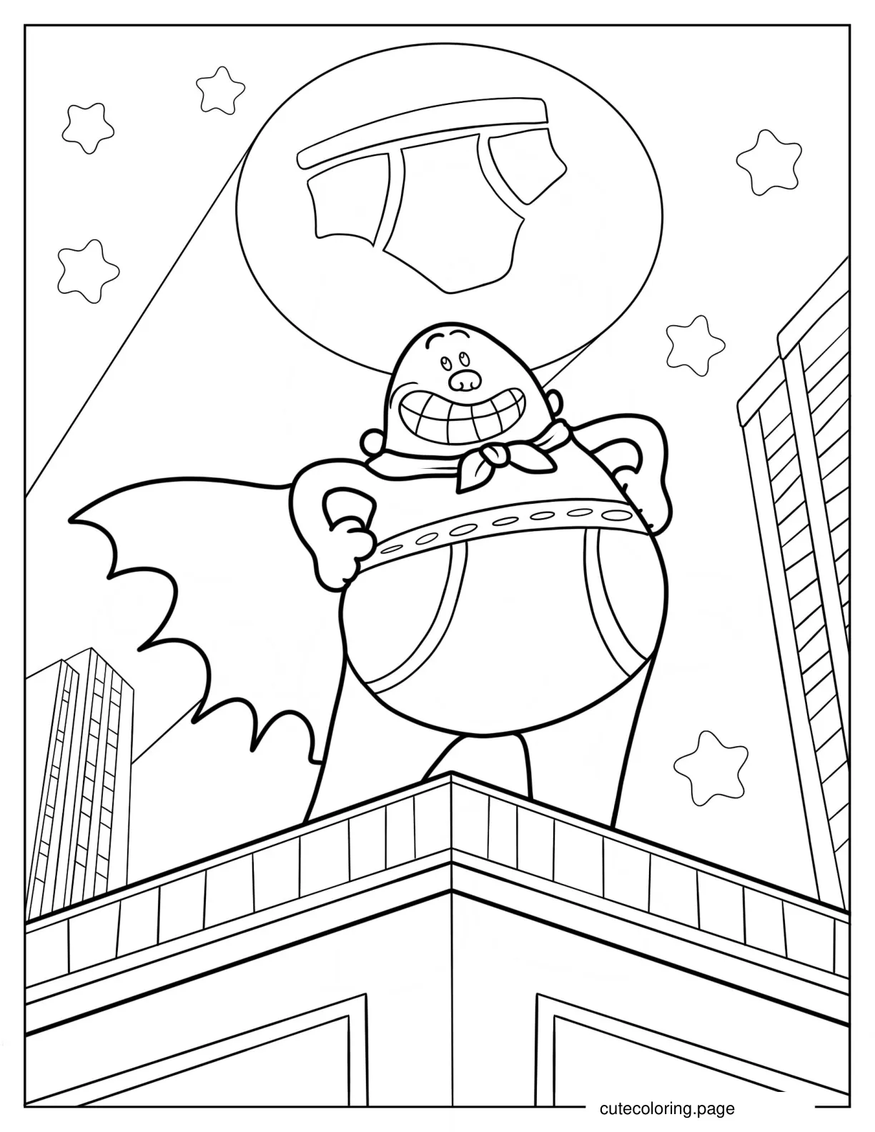 Captain Underpants Posing On Rooftop Coloring Page coloring page