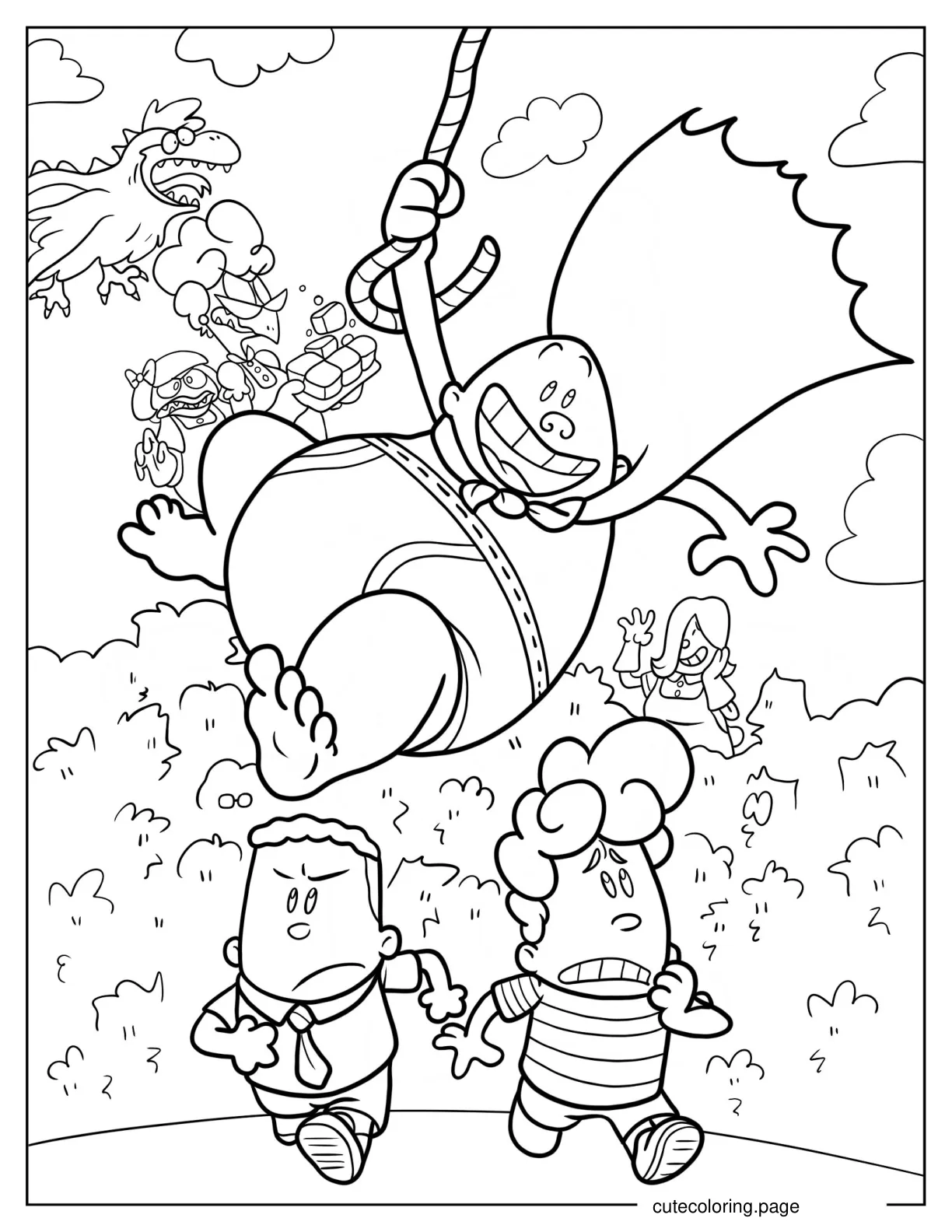 Captain Underpants Swinging From Rope Coloring Page coloring page