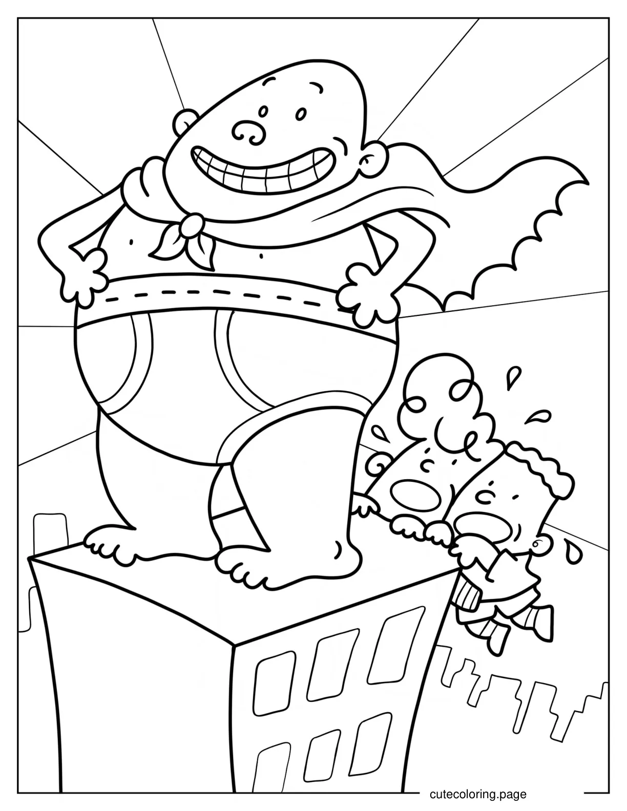 Captain Underpants With George And Harold On Edge Of Building Coloring Sheet coloring page