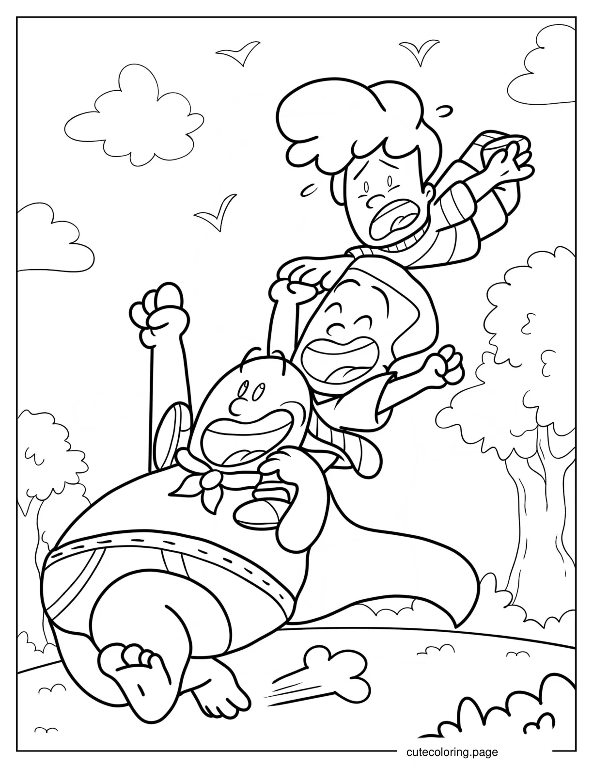 Harold And George Riding On Captain Underpants_ Shoulders coloring page