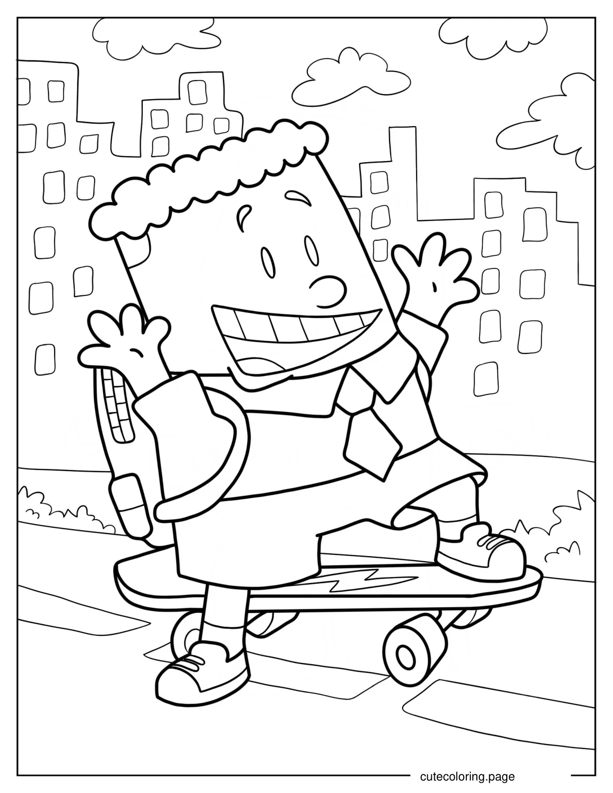 Kawaii George Beard Skateboarding Coloring Page coloring page