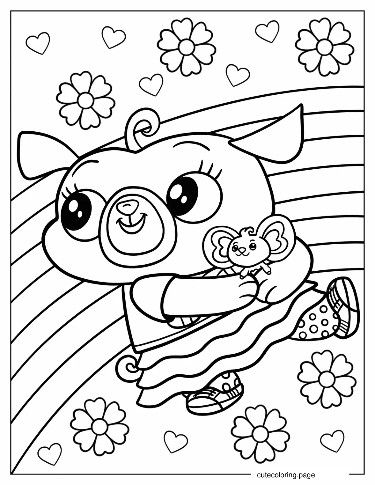 Chip And Potato With Flowers And Rainbow Coloring Sheet coloring page