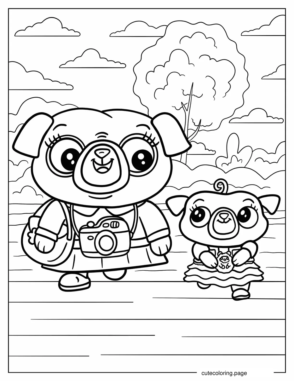 Little Momma Pug with Chip coloring page