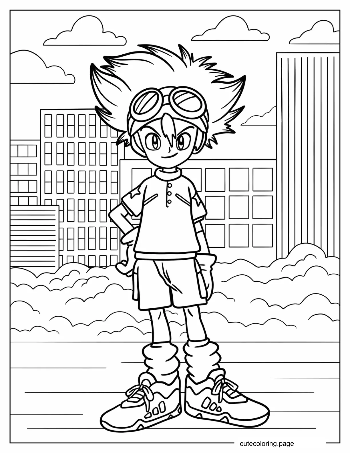 Digimon Tai Kamiya Standing In City Coloring Sheet coloring page