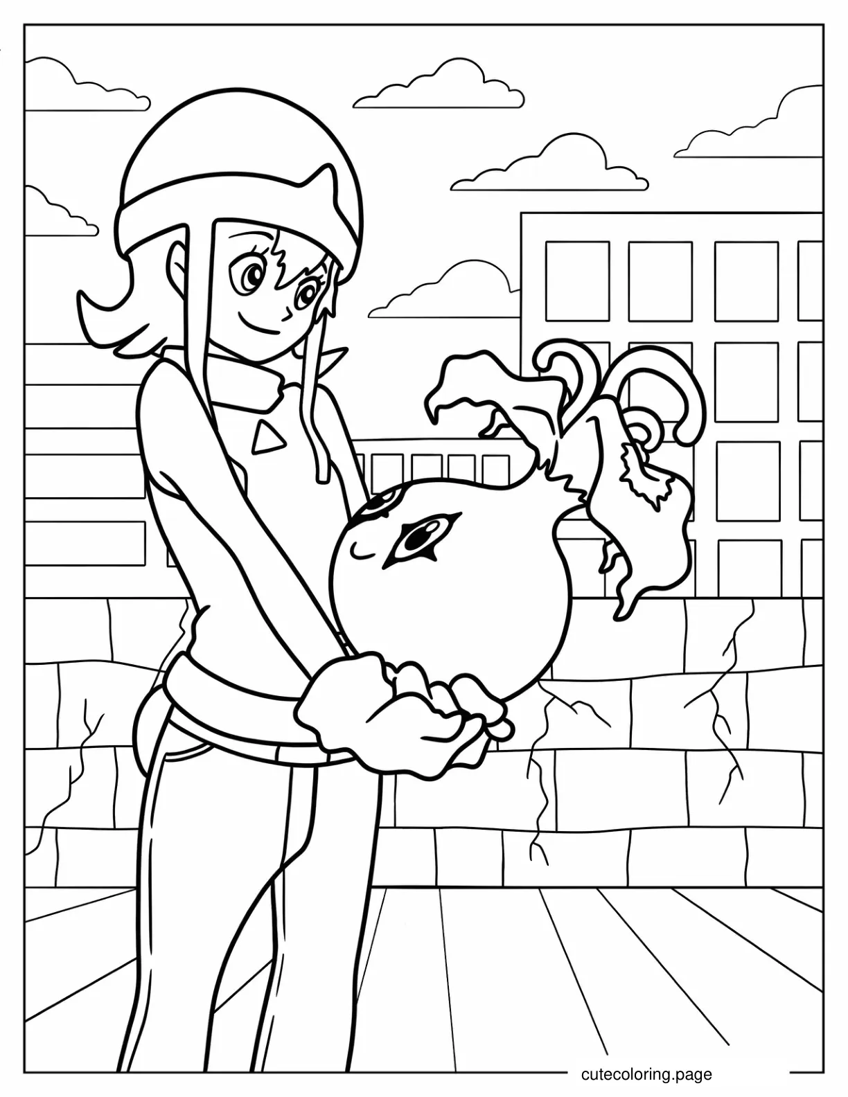 Digmon Sora Takenouchi Holding Yokomon coloring page