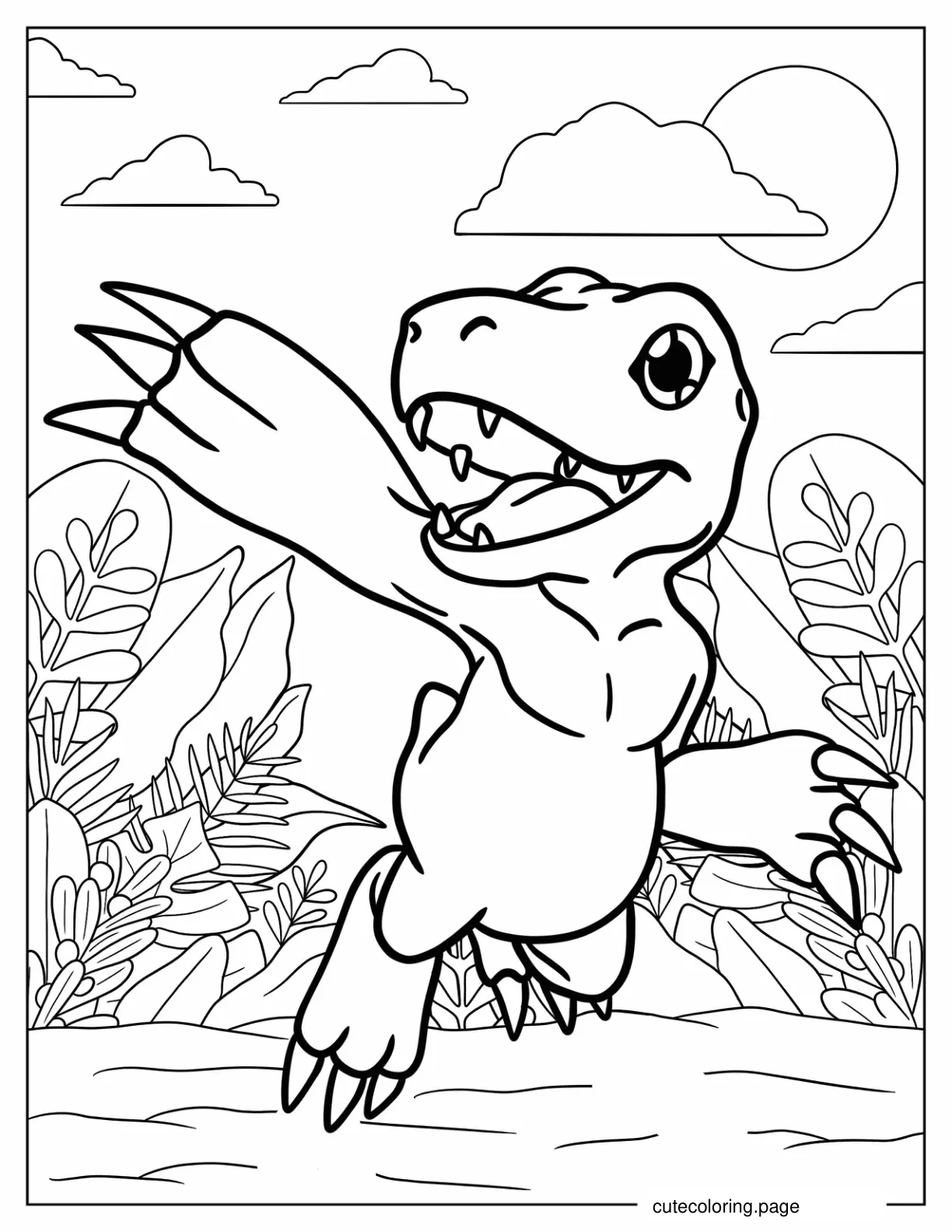 Kawaii Agumon Reaching Up Coloring Sheet coloring page