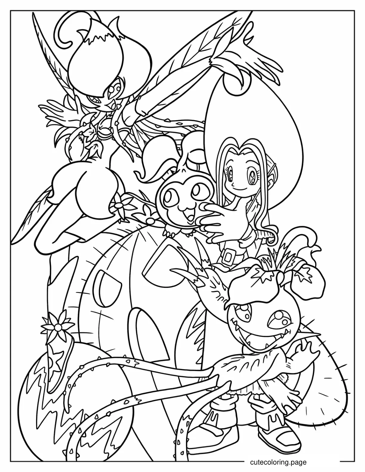 Mimi Tachikawa With Lilymon Palmon And Togemon coloring page