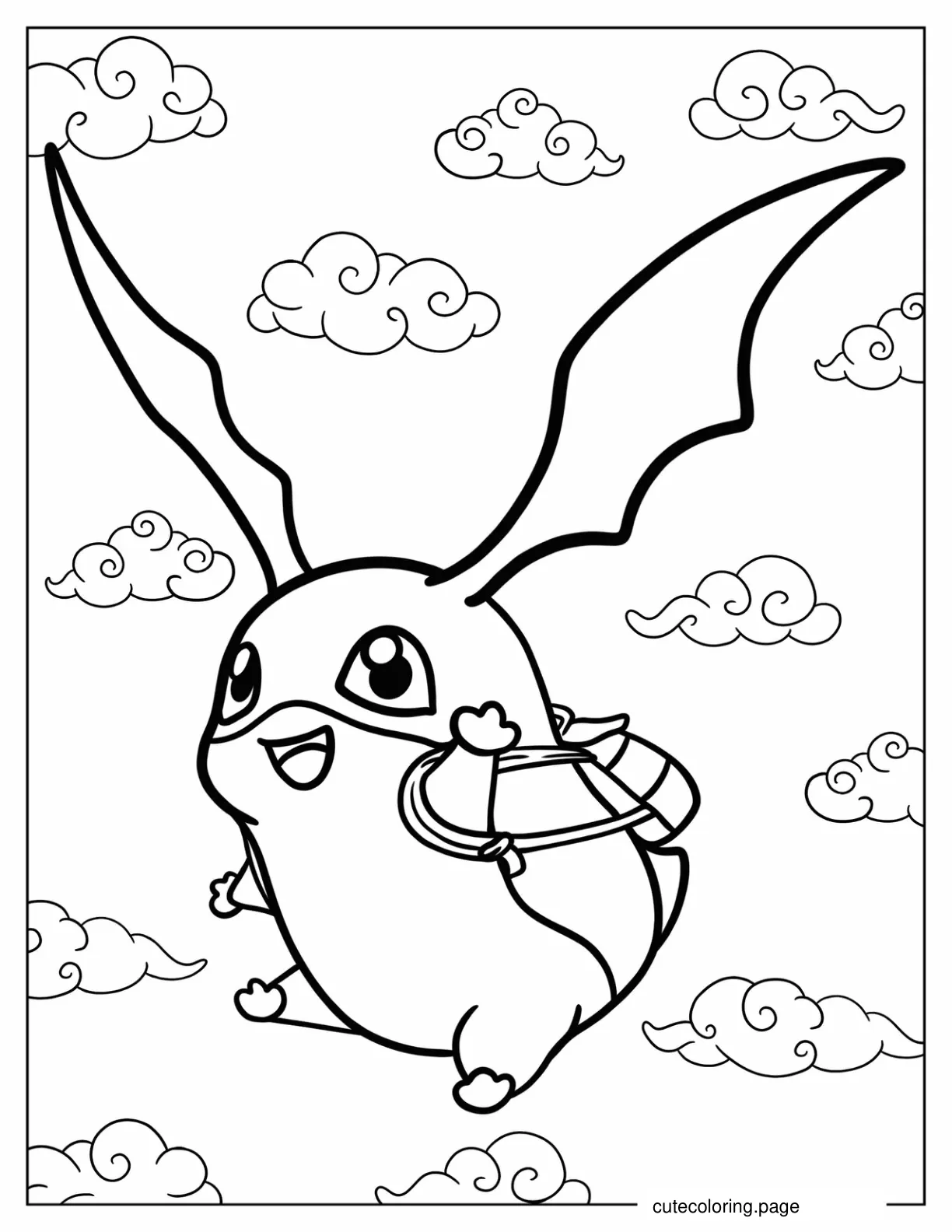 Patamon Flying In The Sky With Backpack Digimon coloring page