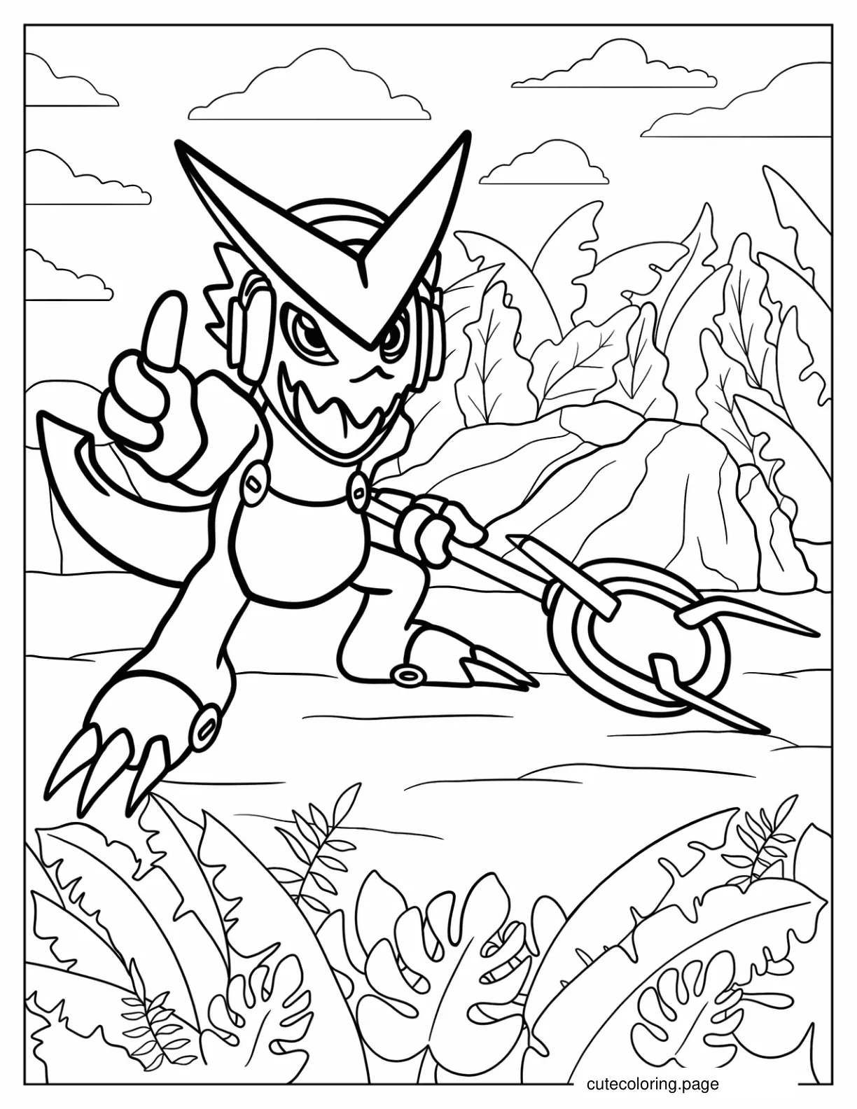 Simple Shoutmon Holding Weapon Coloring Sheet coloring page