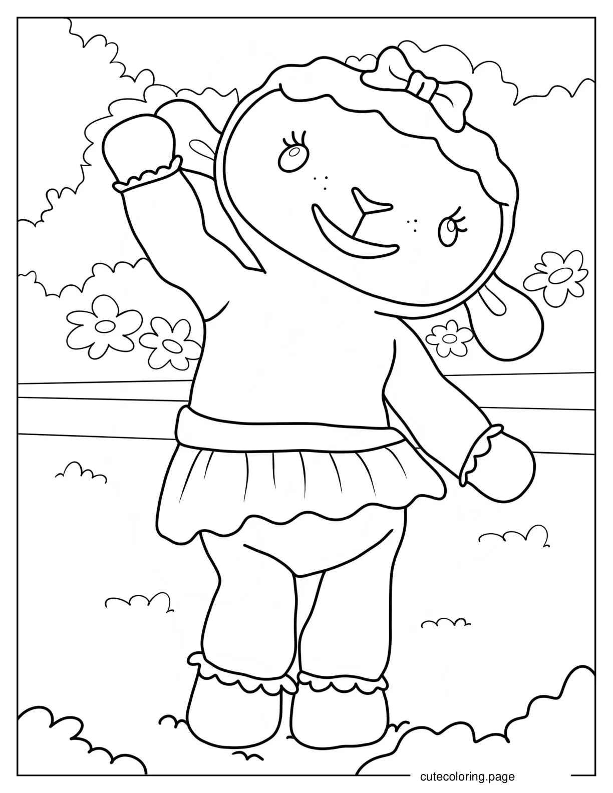 Cute Lambie Waving Coloring Sheet For Preschoolers coloring page