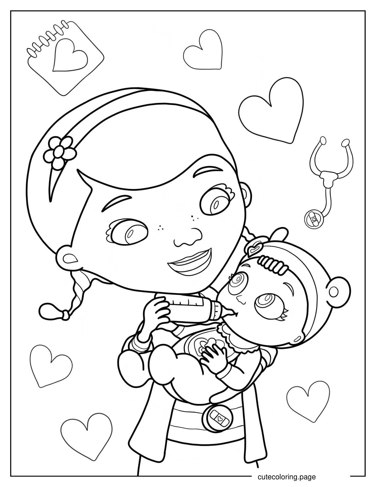 Doc McStuffins Feeding Cece McStuffings Coloring Page coloring page