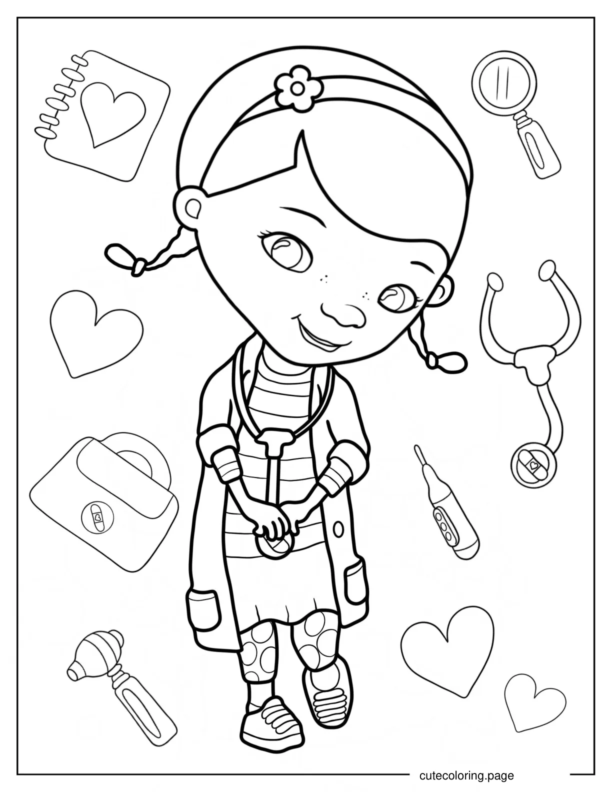 Kawaii Doc McStuffins Wearing Stethoscope Coloring Sheet coloring page