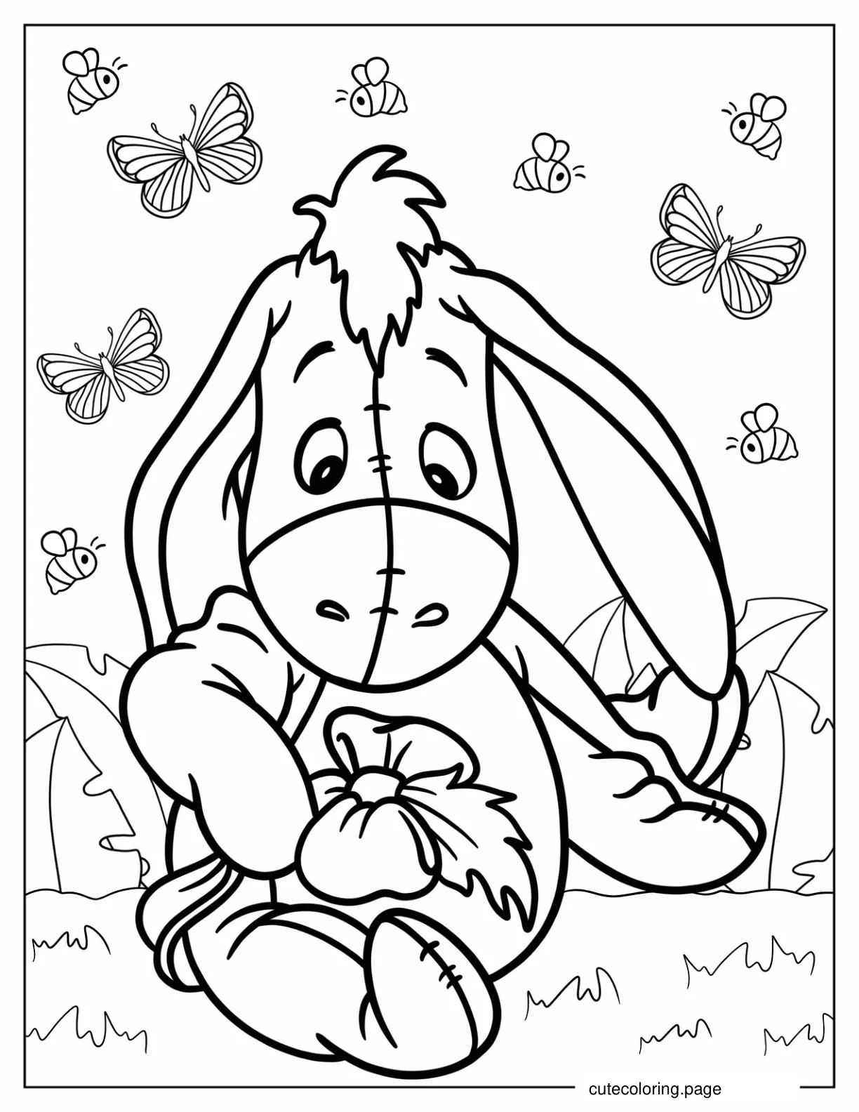 Adorable Eeyore With Bow On His Tail coloring page